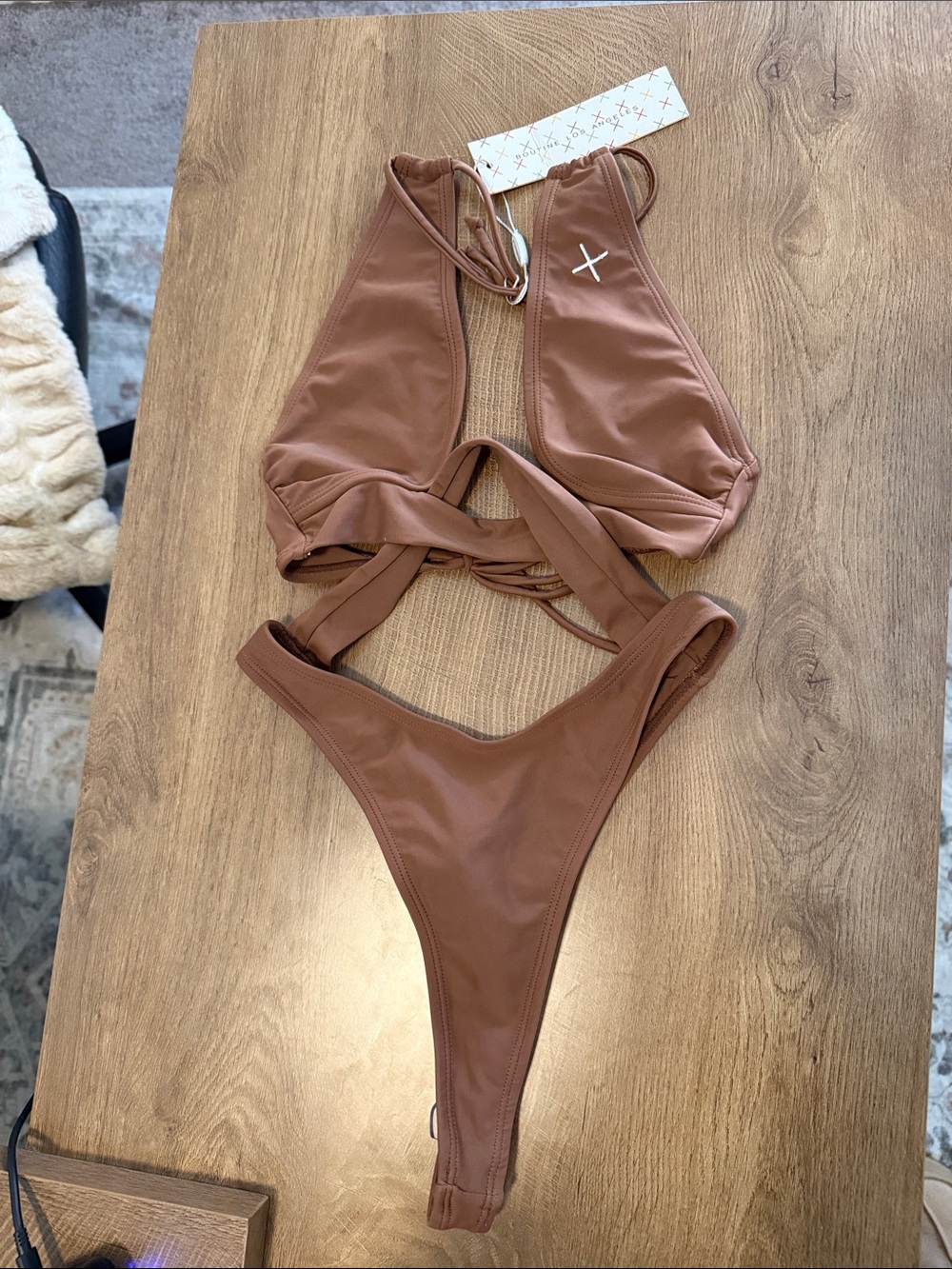 Boutine LA Brown High Cut Crisscross One-Piece Bikini